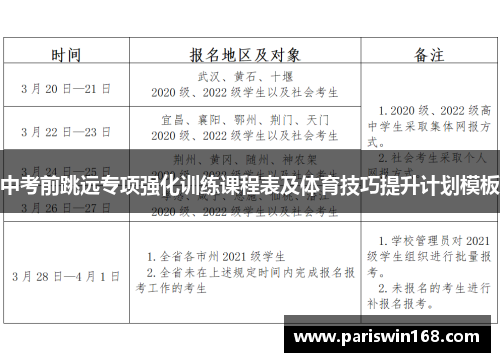 中考前跳远专项强化训练课程表及体育技巧提升计划模板